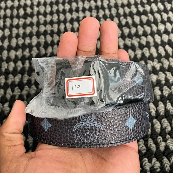 MCM Accessories Mcm Black And Blue Belt With Monogram Design